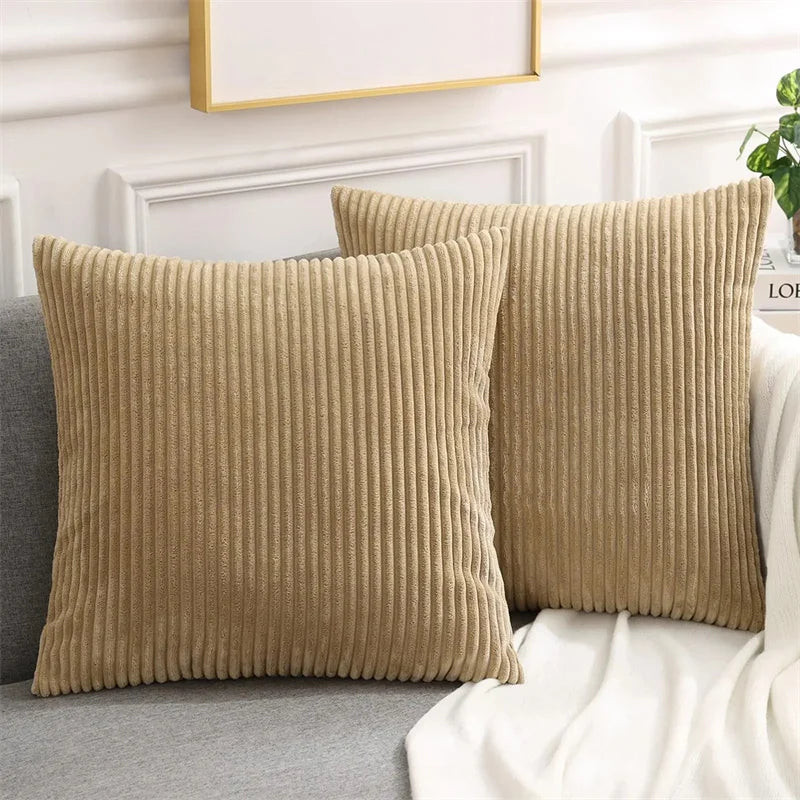 Olanly Corduroy Cushion Cover 45X45 Soft Fluffy Strip Pillow Cover 50X50 Luxury Decorative Home Pillow Case for Sofa Living Room