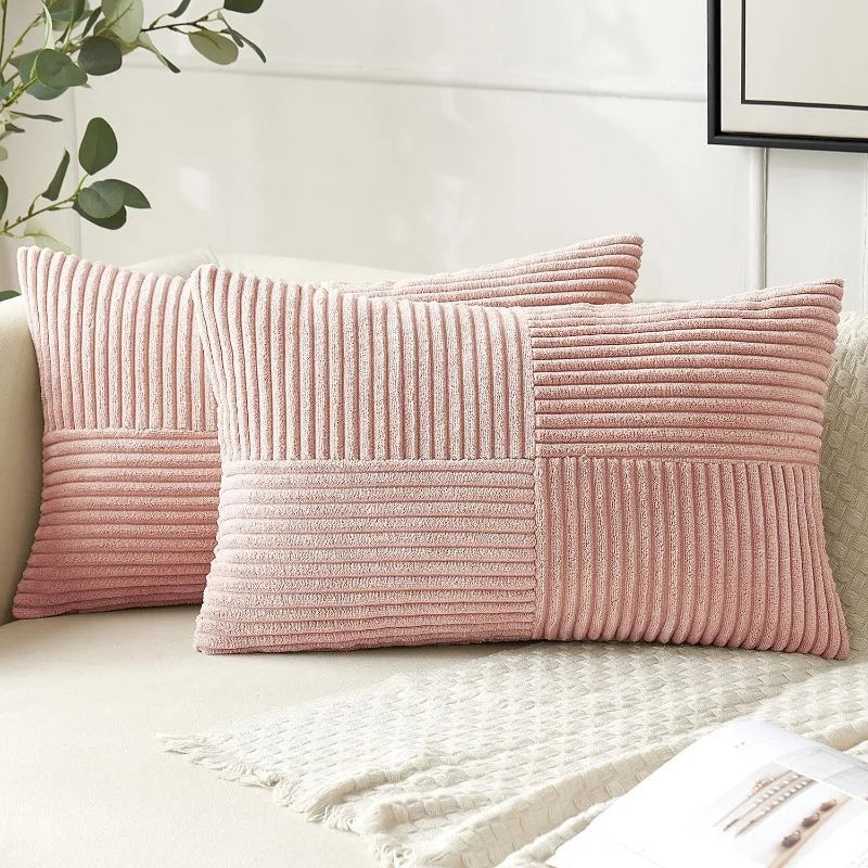Textured Striped Patchwork Corduroy Throw Pillowcase for Lumbar Pillow Covers 12X20 Inches Cushion Cases Farmhouse Boho Decor