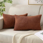 Textured Striped Patchwork Corduroy Throw Pillowcase for Lumbar Pillow Covers 12X20 Inches Cushion Cases Farmhouse Boho Decor