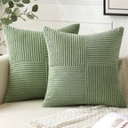 18Inch Set of 2 Beige Throw Pillow Covers Solid Corduroy Striped Cross Patchwork Textured Cushion Covers Home Decor for Couch