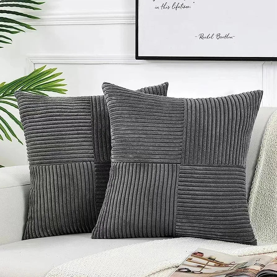 18Inch Set of 2 Beige Throw Pillow Covers Solid Corduroy Striped Cross Patchwork Textured Cushion Covers Home Decor for Couch