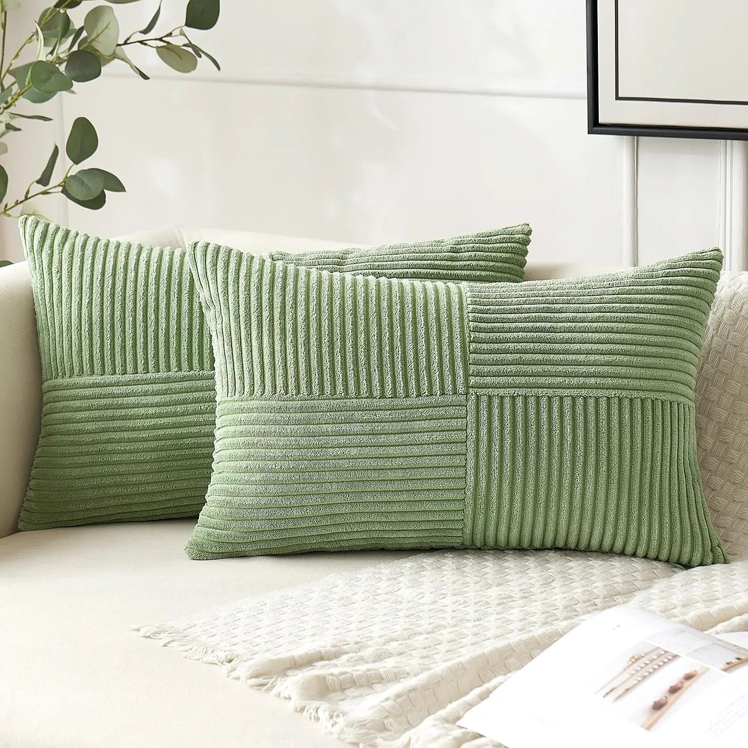 Textured Striped Patchwork Corduroy Throw Pillowcase for Lumbar Pillow Covers 12X20 Inches Cushion Cases Farmhouse Boho Decor
