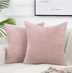18Inch Set of 2 Beige Throw Pillow Covers Solid Corduroy Striped Cross Patchwork Textured Cushion Covers Home Decor for Couch