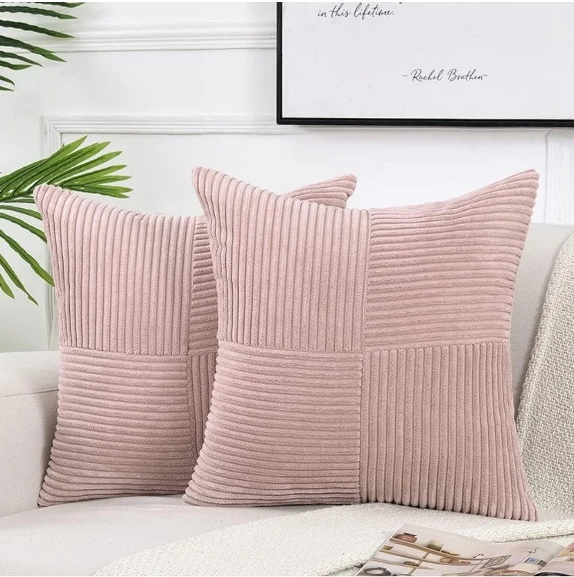 18Inch Set of 2 Beige Throw Pillow Covers Solid Corduroy Striped Cross Patchwork Textured Cushion Covers Home Decor for Couch
