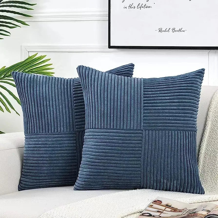 18Inch Set of 2 Beige Throw Pillow Covers Solid Corduroy Striped Cross Patchwork Textured Cushion Covers Home Decor for Couch