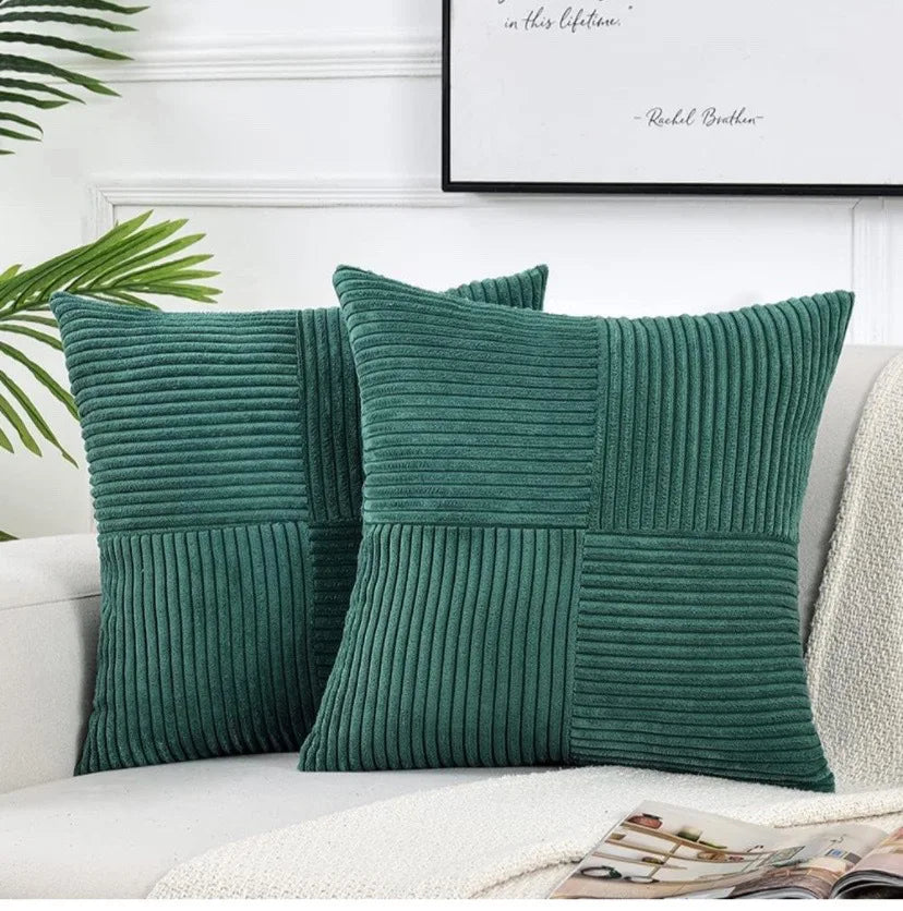 18Inch Set of 2 Beige Throw Pillow Covers Solid Corduroy Striped Cross Patchwork Textured Cushion Covers Home Decor for Couch
