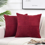 18Inch Set of 2 Beige Throw Pillow Covers Solid Corduroy Striped Cross Patchwork Textured Cushion Covers Home Decor for Couch