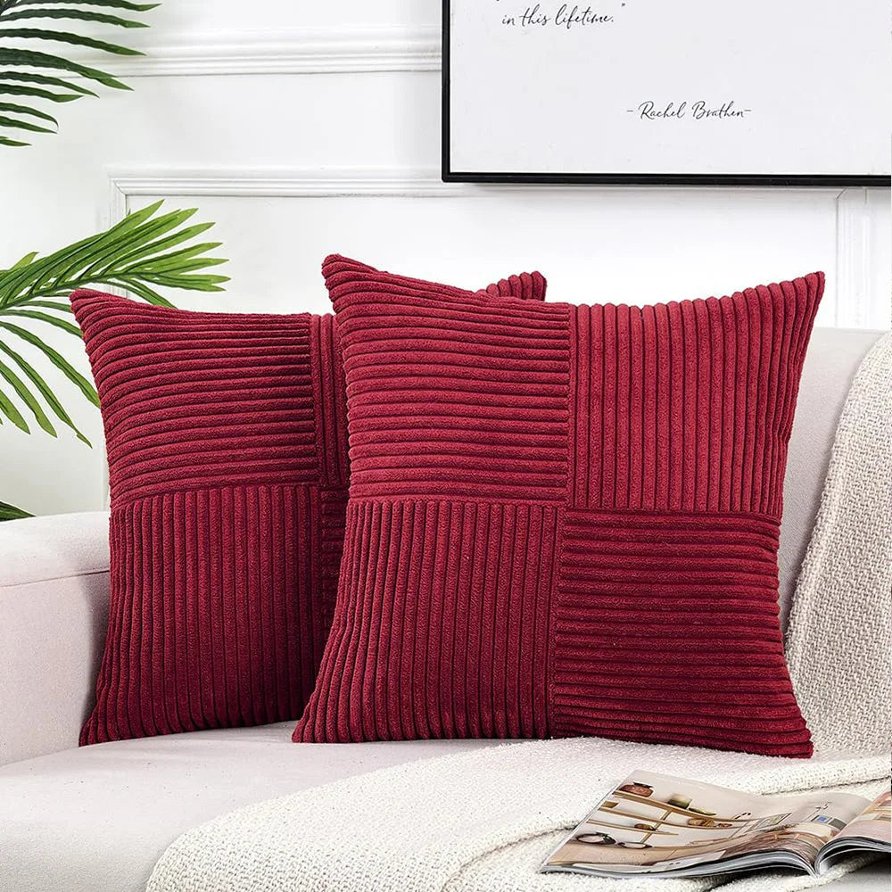 18Inch Set of 2 Beige Throw Pillow Covers Solid Corduroy Striped Cross Patchwork Textured Cushion Covers Home Decor for Couch