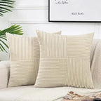 18Inch Set of 2 Beige Throw Pillow Covers Solid Corduroy Striped Cross Patchwork Textured Cushion Covers Home Decor for Couch